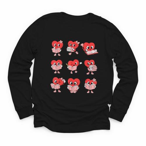 Teacher Valentines Day Reading Book Lover Bookworm Library Youth Long Sleeve Tee - Bookorys AU