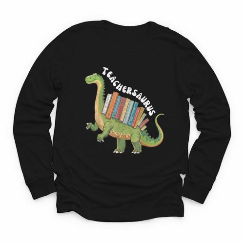 Teachersaurus Dinosaur Teachers Dino Reading Book Librarian Youth Long Sleeve Tee - Bookorys DE
