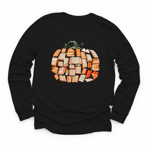 Thanksgiving Fall Books Pumpkins Vintage Library Teacher Kid Youth Long Sleeve Tee - Bookorys AU