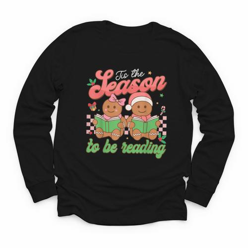 Tis The Season Book Reading Gingerbread Teacher Librarian Youth Long Sleeve Tee - Bookorys CA