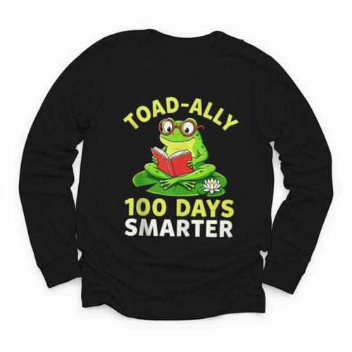 Toad-Ally 100 Days Smarter Frog Reading Book 100 School Day Youth Long Sleeve Tee - Bookorys AU
