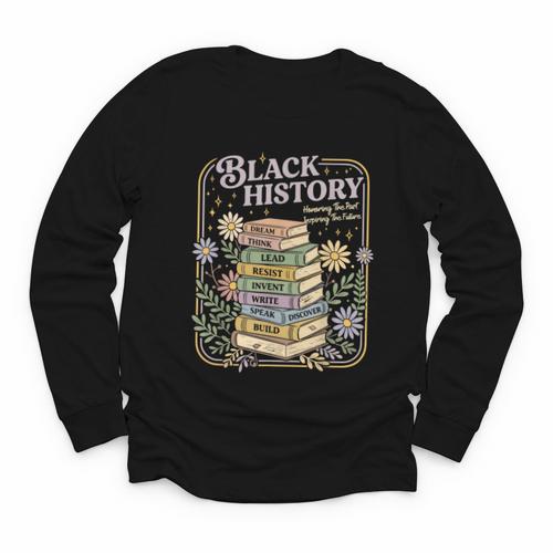 History Month Books Retro Black African Teacher Women Youth Long Sleeve Tee - Bookorys DE