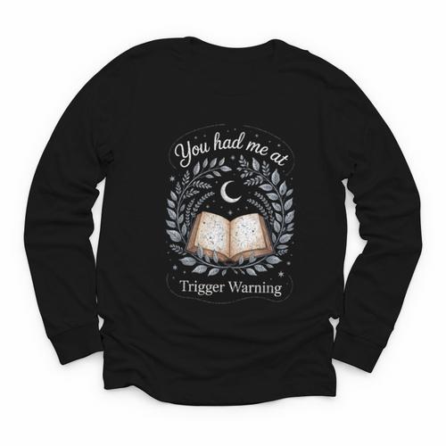 You Had Me At Trigger Warning Dark Romance Skeleton Book Youth Long Sleeve Tee - Bookorys