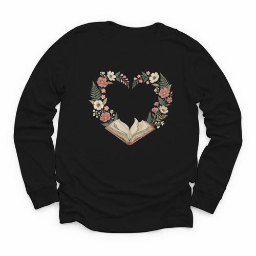 Vintage Book Lover Valentine Heart Youth Long Sleeve Tee - Bookorys UK