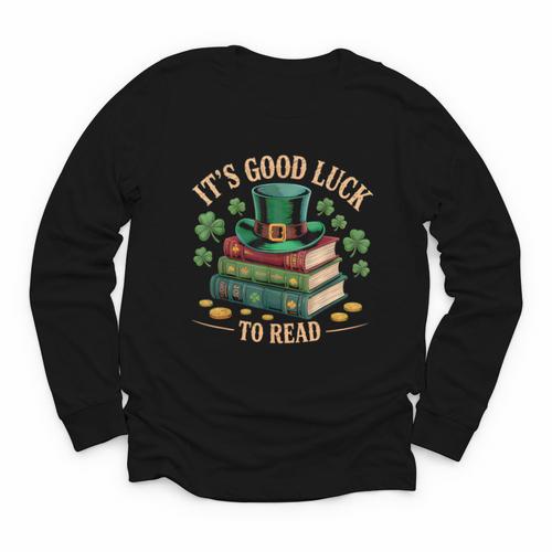 Vintage It's Good Luck To Read St Patrick's Day Book Lucky Youth Long Sleeve Tee - Bookorys CA