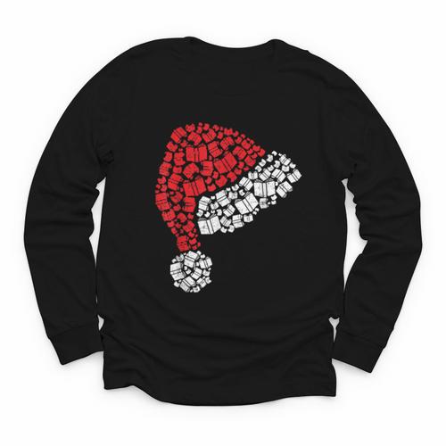 Vintage Retro Christmas Book Xmas Santa Hat Pajama Holiday Youth Long Sleeve Tee - Bookorys