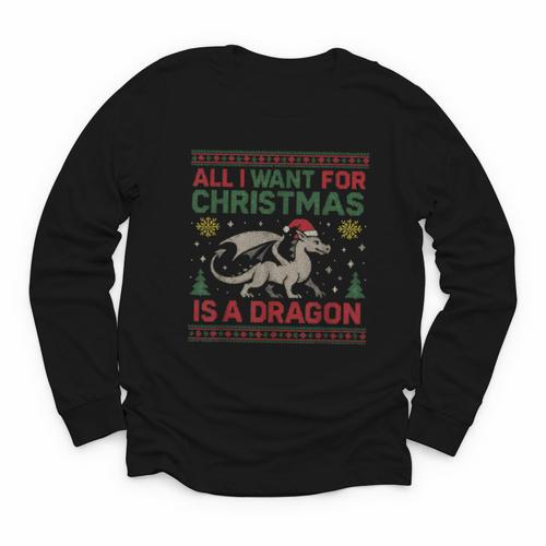 All I Want For Christmas Is A Dragon & Books Ugly Sweater Youth Long Sleeve Tee - Bookorys AU