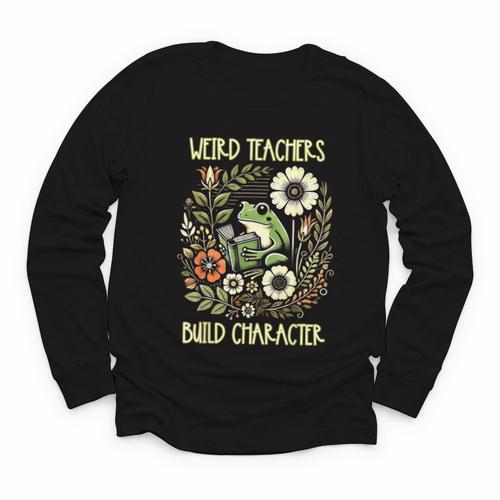 Weird Teachers Build Character Frog Reading Book Librarian Youth Long Sleeve Tee - Bookorys CA