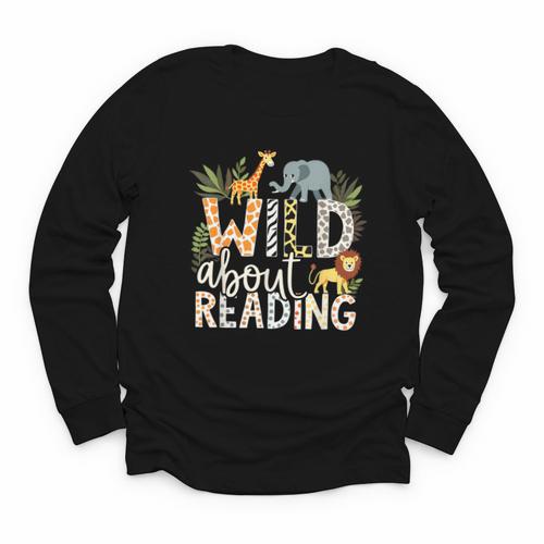 Wild About Reading Animals And Book Lovers Youth Long Sleeve Tee - Bookorys UK