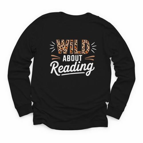 Wild About Reading Books Reader Lover Bookworm Leopard Print Youth Long Sleeve Tee - Bookorys DE