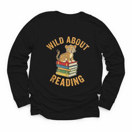 Wild About Reading Cute Leopard Teacher Kids Book Lover Youth Long Sleeve Tee - Bookorys DE