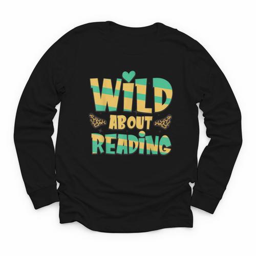 WILD ABOUT READING I Love Books Bookworm Library Day Youth Long Sleeve Tee - Bookorys