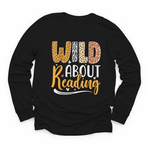 Wild About Reading Lover Bookworm Library Teacher Zoo Animal Youth Long Sleeve Tee - Bookorys