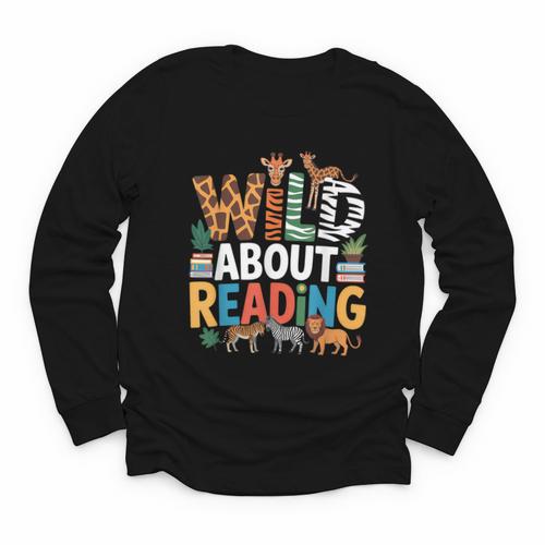 Wild About Reading Zoo Animals Books Reader Lover Youth Long Sleeve Tee - Bookorys DE