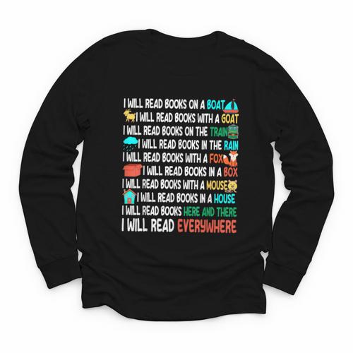 I Will Read Books On A Boat & Everywhere Reading Book Youth Long Sleeve Tee - Bookorys