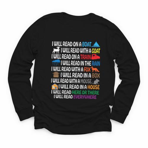 I Will Read Books On A Boat & Everywhere Reading Kids Book Youth Long Sleeve Tee - Bookorys