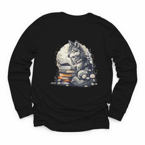 Wolf Reading Book Librarian Library Wolves Youth Long Sleeve Tee - Bookorys AU