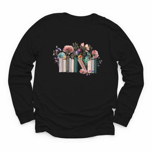 Women Book Lover Shirt Wildflowers Cottagecore Flowers Book Youth Long Sleeve Tee - Bookorys