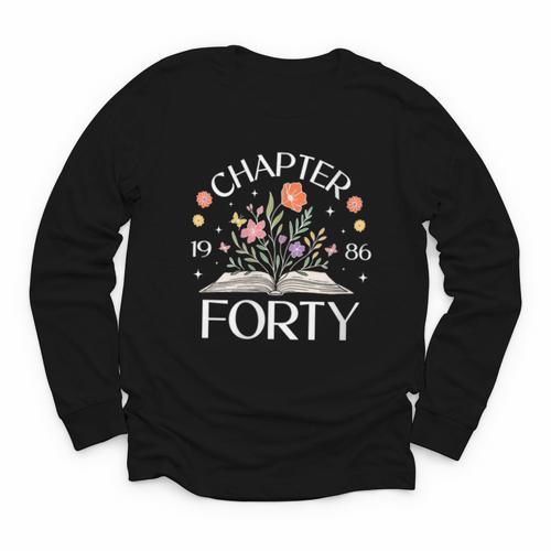 Women's 1986 Chapter Forty 40th Birthday Wildflower Book 40 Year Old Youth Long Sleeve Tee - Bookorys AU