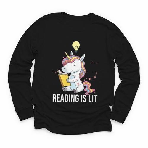 Women's Reading Is Lit Unicorn Library English Teacher Book Lover Youth Long Sleeve Tee - Bookorys AU