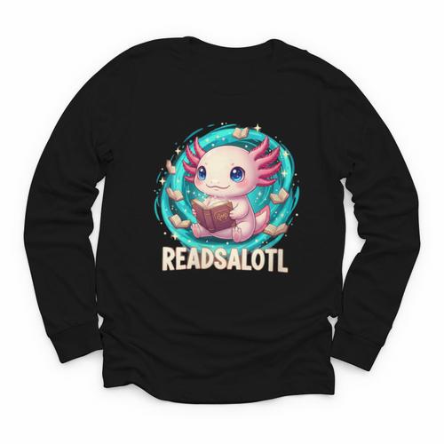 Women's Readsolotl Kawaii Axolotl Reading Book Lover Youth Long Sleeve Tee - Bookorys CA