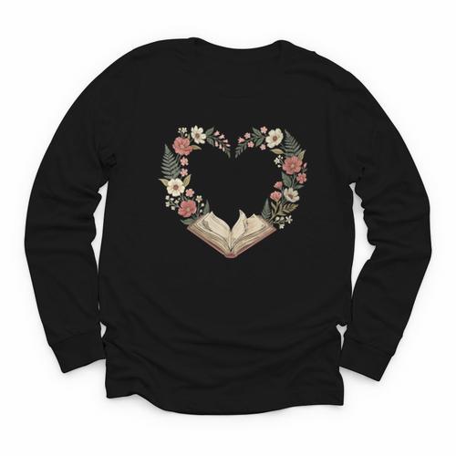 Women's Vintage Book Lover Valentine Heart Youth Long Sleeve Tee - Bookorys UK