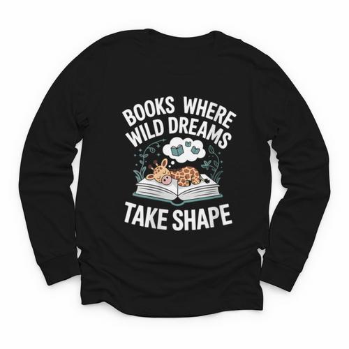 Women's Wild Dreams Reading Giraffe Book Reader Zoo Animals Kids Youth Long Sleeve Tee - Bookorys DE