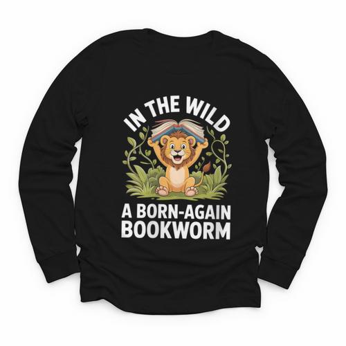 Women's Wild About Reading Book Reader Lion Zoo Animals Kids Youth Long Sleeve Tee - Bookorys DE