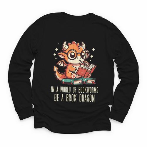 In World Of Bookworms Be Book Dragon Cute Women Kids Men Youth Long Sleeve Tee - Bookorys AU