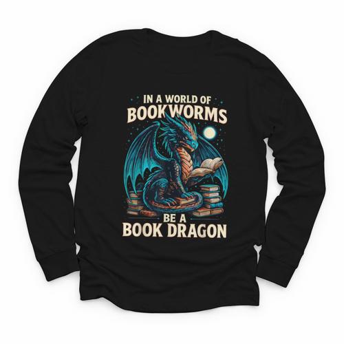 In a World Of Bookworms Be a Book Dragon Reading Youth Long Sleeve Tee - Bookorys DE