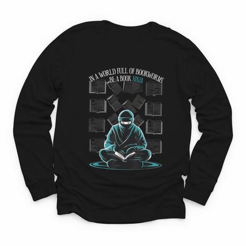 In A World Full Of Bookworms Be A Book Ninja Reading Reader Youth Long Sleeve Tee - Bookorys CA