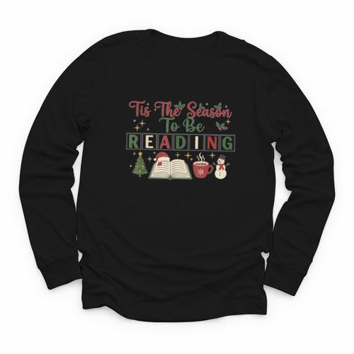 Xmas Books Tis The Season To Be Reading Book Lover Youth Long Sleeve Tee - Bookorys CA