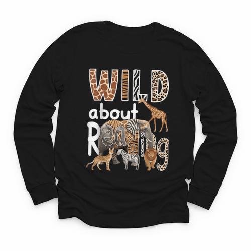 Zoo Animals Wild About Reading Books Reader Lover Librarian Youth Long Sleeve Tee - Bookorys DE