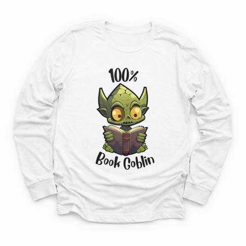 100 Book Goblin Cute Book Reader And Library Lover Youth Long Sleeve Tee - Bookorys CA