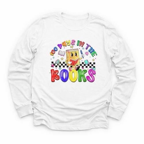 100 Days In The Book Fun 100 Days Of School Boy Girl Teacher Youth Long Sleeve Tee - Bookorys