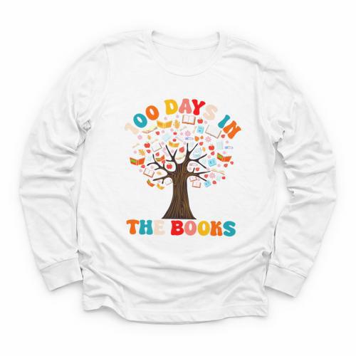 100 Days In The Books Reading Teacher 100th Day Of School Premium Youth Long Sleeve Tee - Bookorys