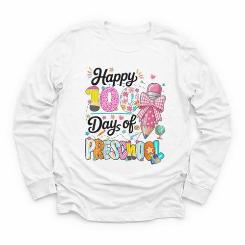 100th Day Of School Teacher Books 100 Days Of Preschool Girl Youth Long Sleeve Tee - Bookorys