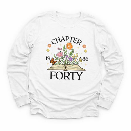 1986 Chapter Forty 40th Birthday Wildflower Book Youth Long Sleeve Tee - Bookorys