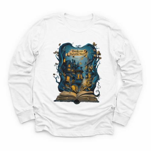 4 Books Are Portable Magic Bookish Reading Nerd Quote Youth Long Sleeve Tee - Bookorys