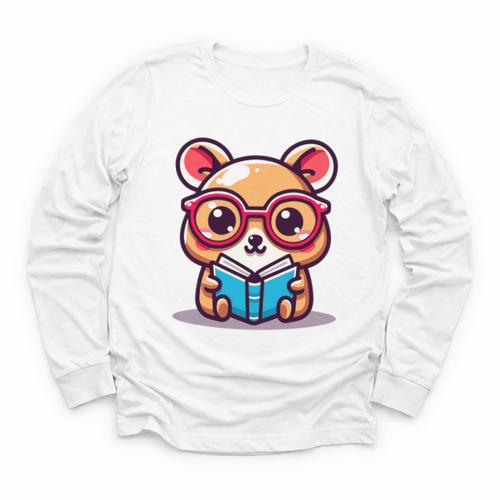 Adorable Book Lover Quokka With Reading Glasses Cute Youth Long Sleeve Tee - Bookorys