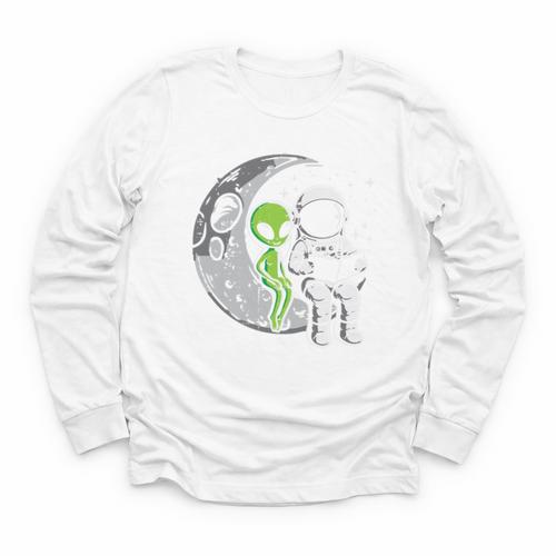 Astronaut Reading Book To Alien Moon Space Women Kids Men Premium Tri-Blend Youth Long Sleeve Tee - Bookorys CA