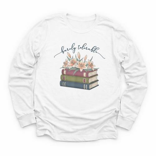 Barely Tolerable Book Lover Floral Quote Pride And Prejudice Youth Long Sleeve Tee - Bookorys