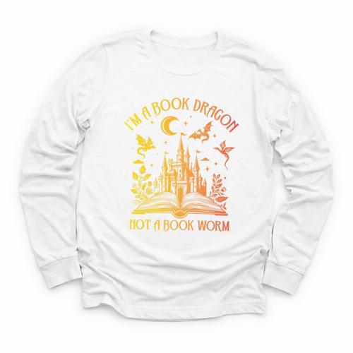 Book Dragon Not Book Worm Premium Youth Long Sleeve Tee - Bookorys AU