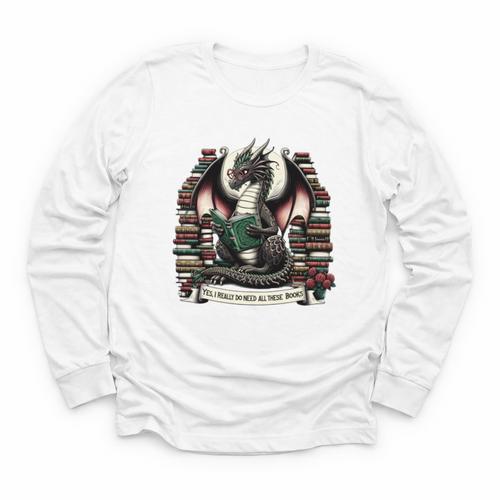 Book Dragon Yes I Really Do Need All These Books Youth Long Sleeve Tee - Bookorys DE