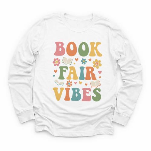 Book Fair Vibes Groovy Retro School Reading Nostalgic Youth Long Sleeve Tee - Bookorys