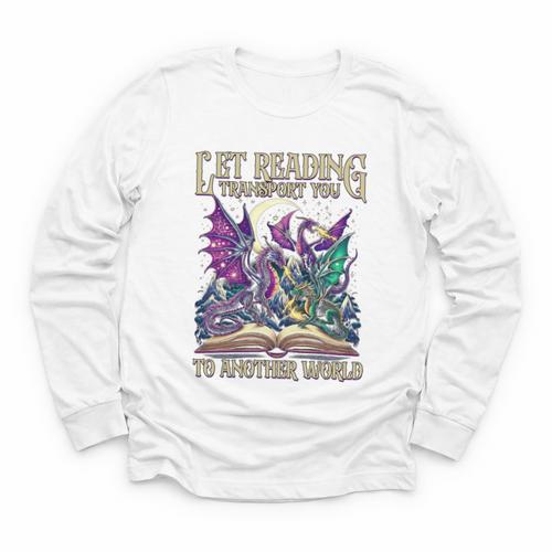 Book Lover Dragon Reading Transport You To Another World Youth Long Sleeve Tee - Bookorys