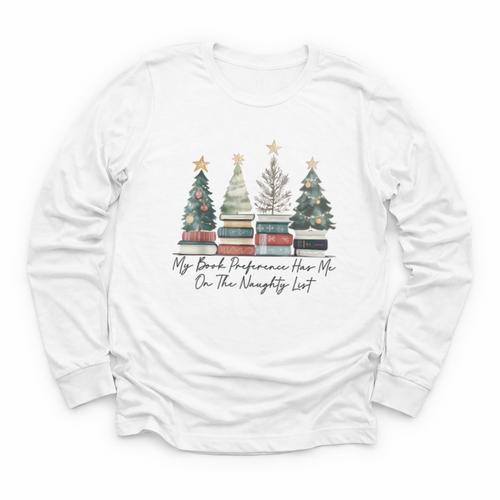My Book Preference Has Me On The Naughty List Christmas Tree Youth Long Sleeve Tee - Bookorys