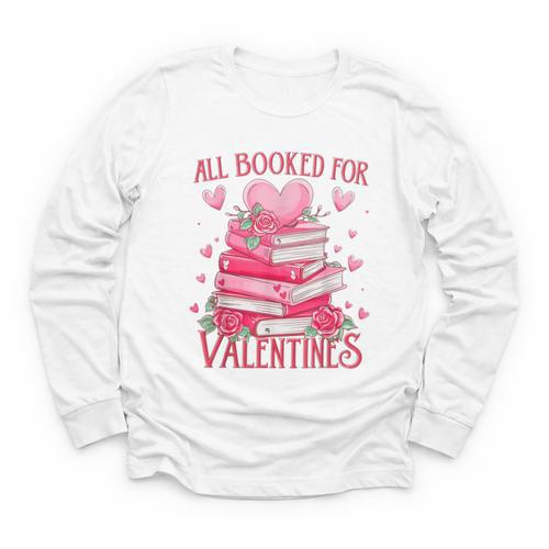 All Booked For Valentine Books Lover Teacher Floral Youth Long Sleeve Tee - Bookorys