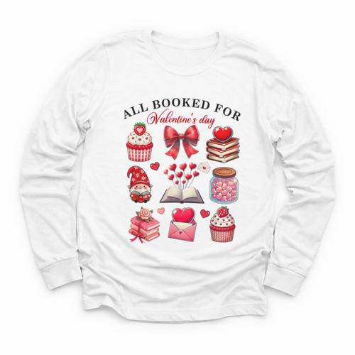 All Booked For Valentine's Day Book Lover Bookworm Bookish Youth Long Sleeve Tee - Bookorys