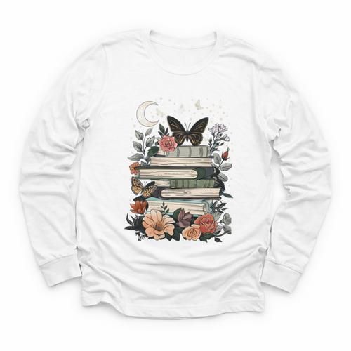 Bookish Cottagecore Aesthetic Celestial Reader Book Lover Youth Long Sleeve Tee - Bookorys
